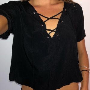 Brandy Melville Lace Up Black Crop Top